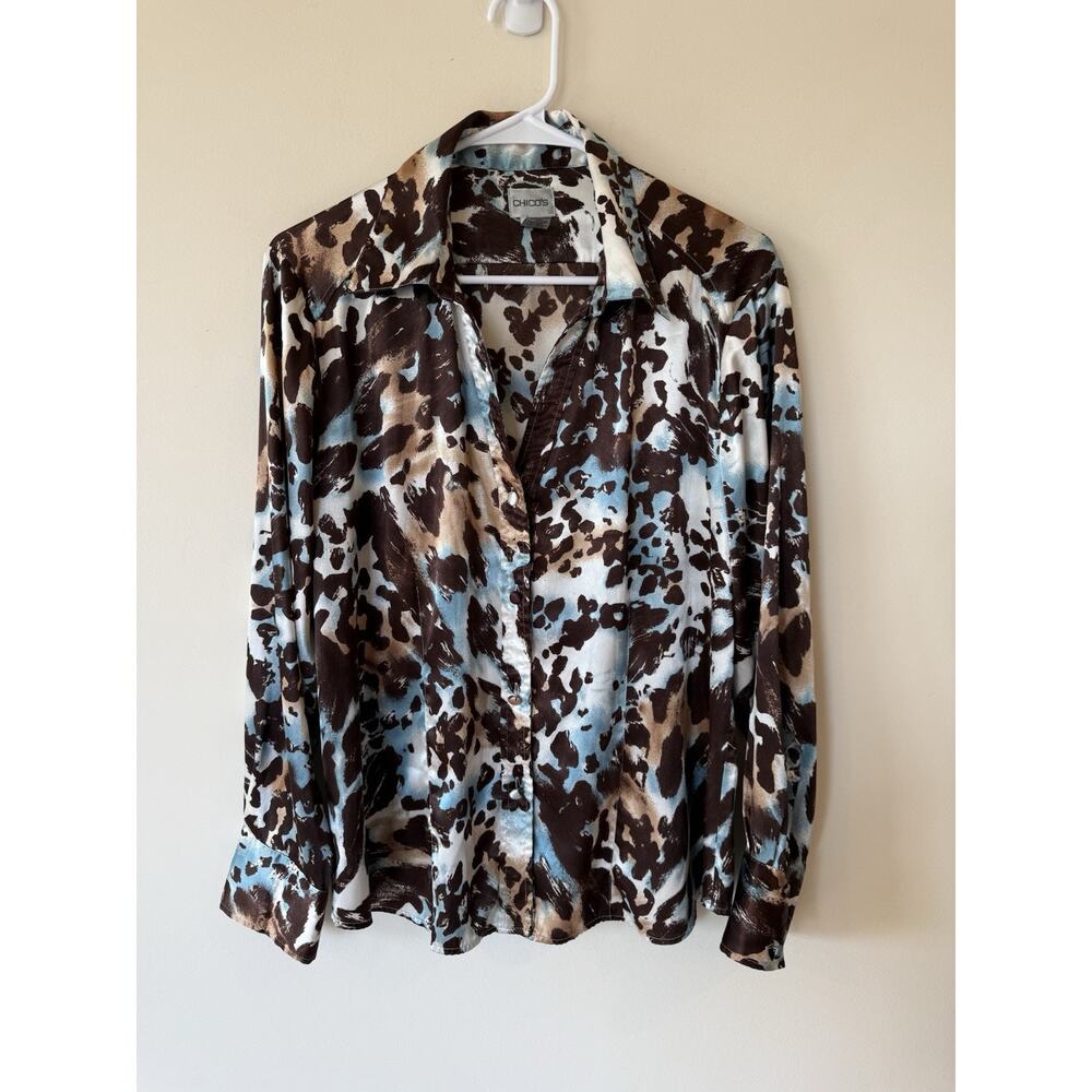 Chicos Blouse Womens 2 (L) Floral Print Satin Blouse Normcore Whimsygoth